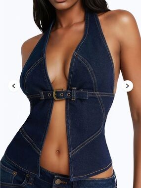 Fashion Nova Dark Denim Halter Top